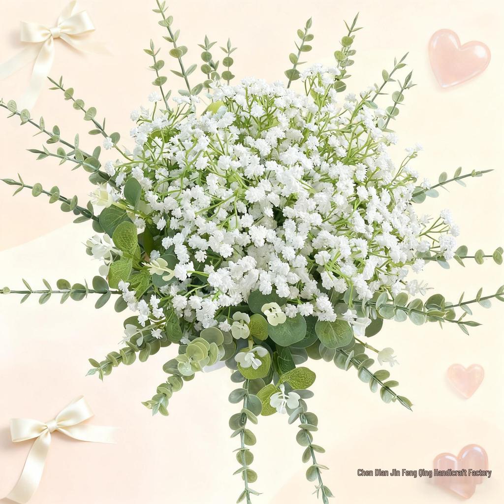 Eucalyptus & Gypsophila Artificial Flowers Bunch for Home, Wedding, and Landscaping Décor
