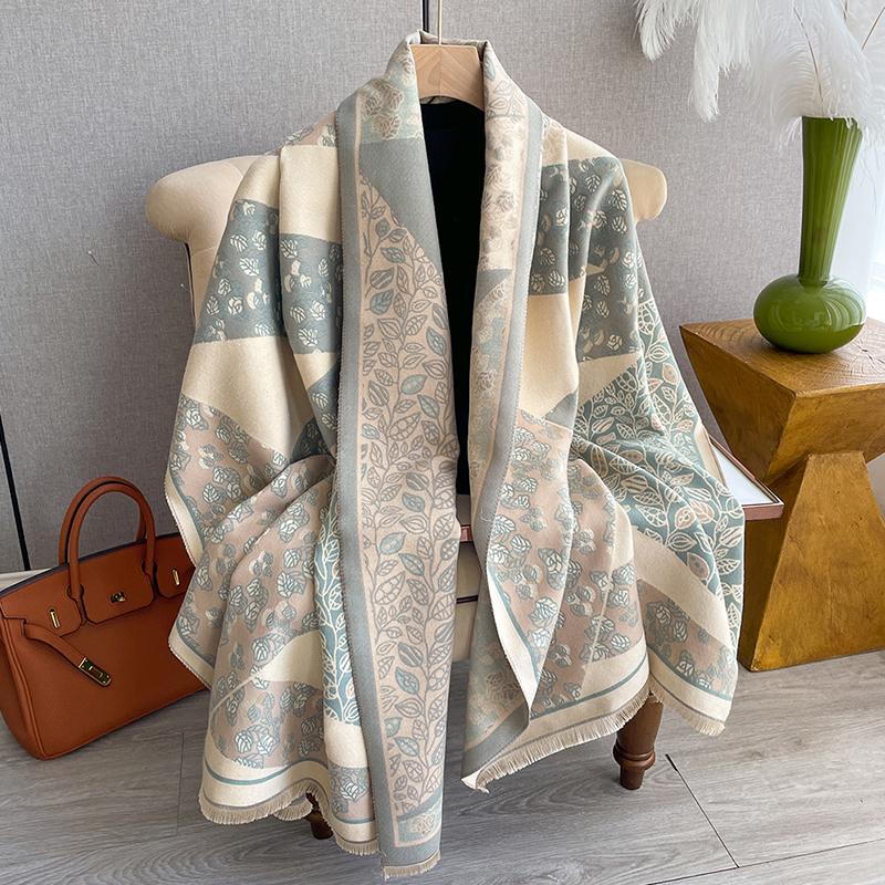 Luxury Cashmere Fallen Leaves Scarf Winter Women Pashmina Shawls Warm Blanket Wraps Female Foulard Bandana Thick Scarves Hijab