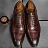 New Spring/Autumn Luxury Handmade Black/Red Carved Lace-up Genuine Leather Dress Flat Men Oxford Shoes