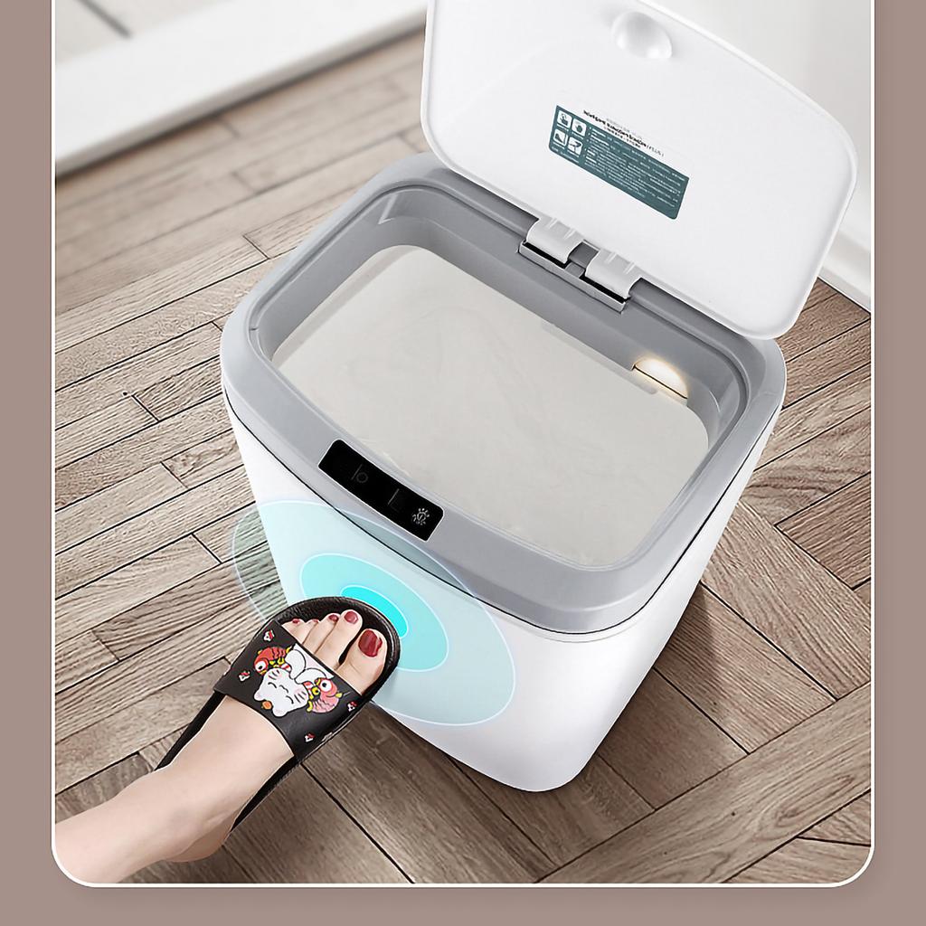 White Color Smart Sensing Trash Can 16L Capacity Infrared Automatic Motion Sensor Bathroom Trash Can