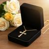 Women's Versatile Cross Necklace with Geometric Zircon Pendant and Full Diamond Accents
