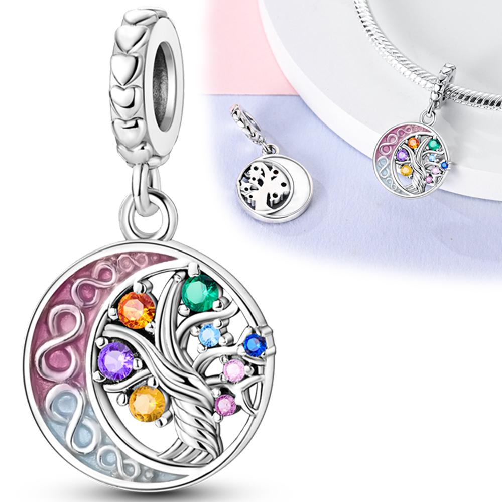 

Original Charms Copper Plated Colorful Moon Life Tree Pendants Fit Bracelets For Women Women Jewelry Crafting DIY Craft белый