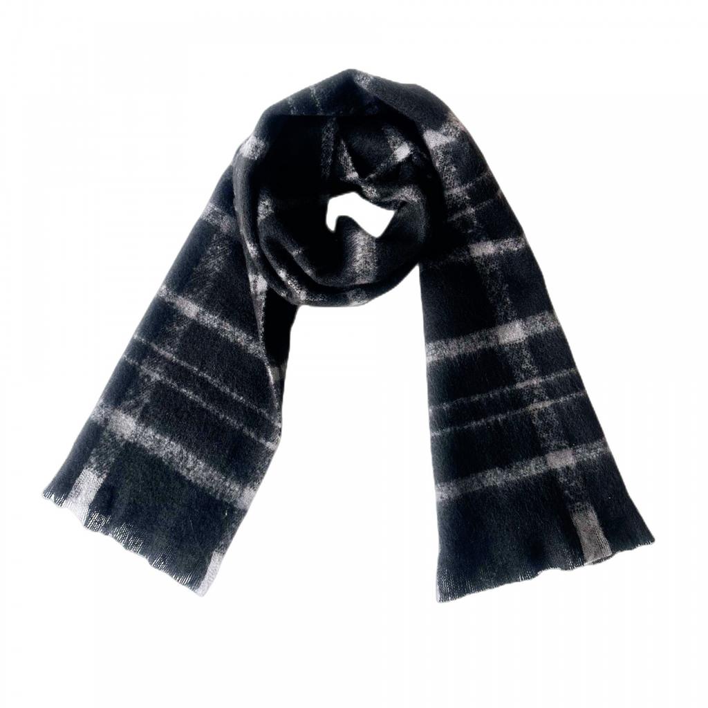 Men's Women's Warm Scarf Autumn Winter Black Plaid Scarf Shawl