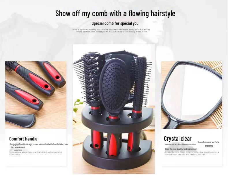 5-Piece Hairdressing Set with Mirror and Scalp Massage Comb
