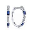 Silver Baguette Cut Sapphire Blue CZ Hoop Earrings Pave Clear Crystal Click Top Huggie Earrings Women Classic Jewelry