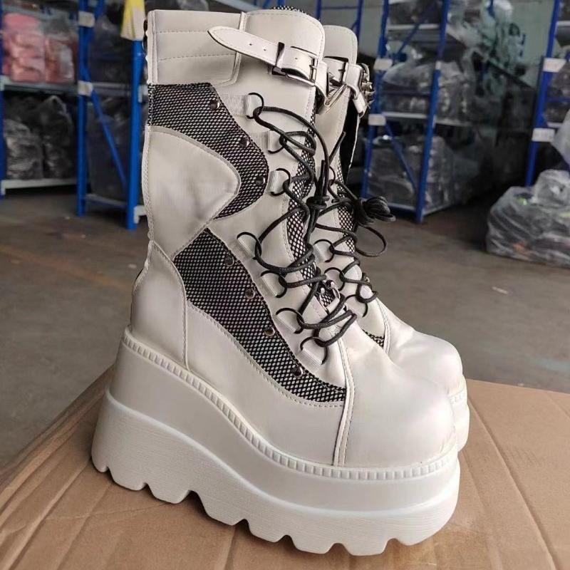 Fashion Wedge Knight Boots for Women 2025 New Punk Style Handsome Platform Boots for Women Bright Lace Up Medium Women Boots Botas Mujer
