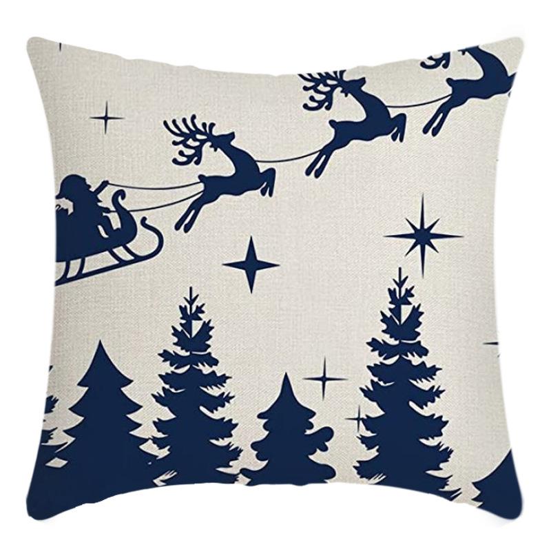 New Christmas Pillowcase Linen Digital Printed Short Plush Christmas Pillowcase Cushion Cover