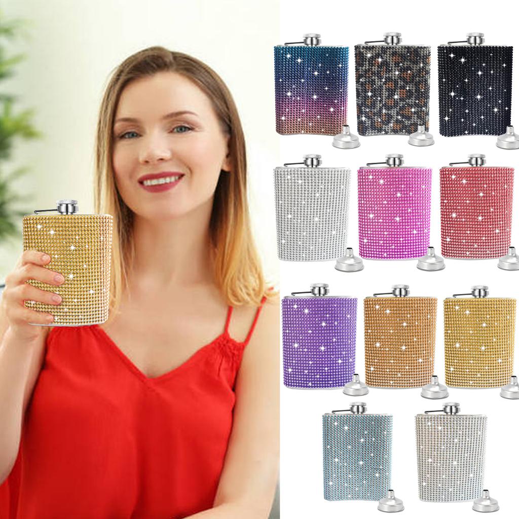 6/8oz Shiny Diamond Whisky Wine Pot Bottle Stainless Steel Hip Flasks Drinker Alcohol Bottle Funnel Travel Wine Jug Gift