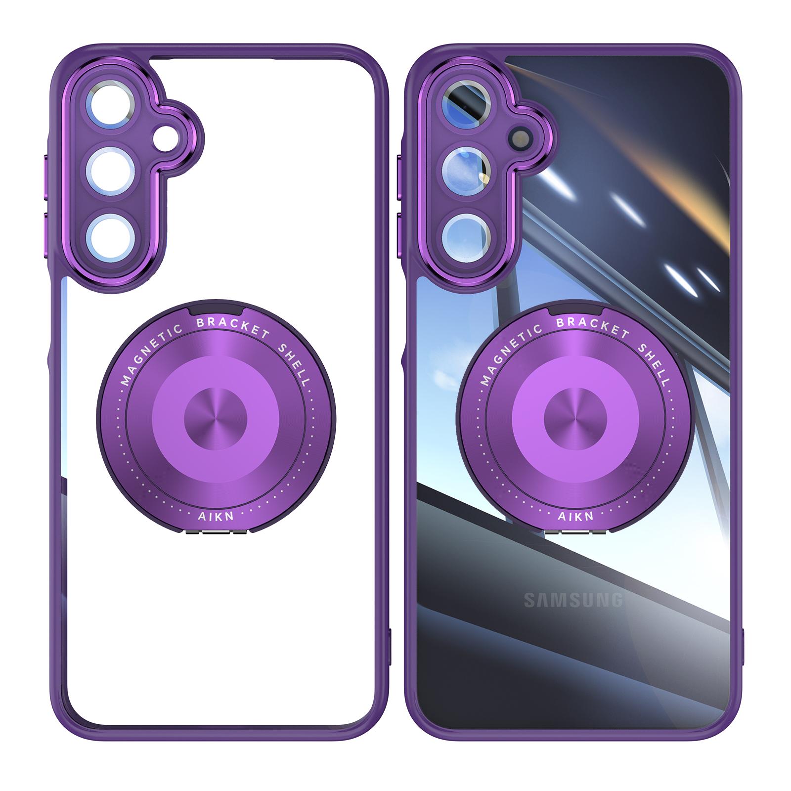 

For Samsung Galaxy A26 5G Magnetic Case PC+TPU Phone Cover with Rotating Metal Kickstand,Lens Protector Dark Purple