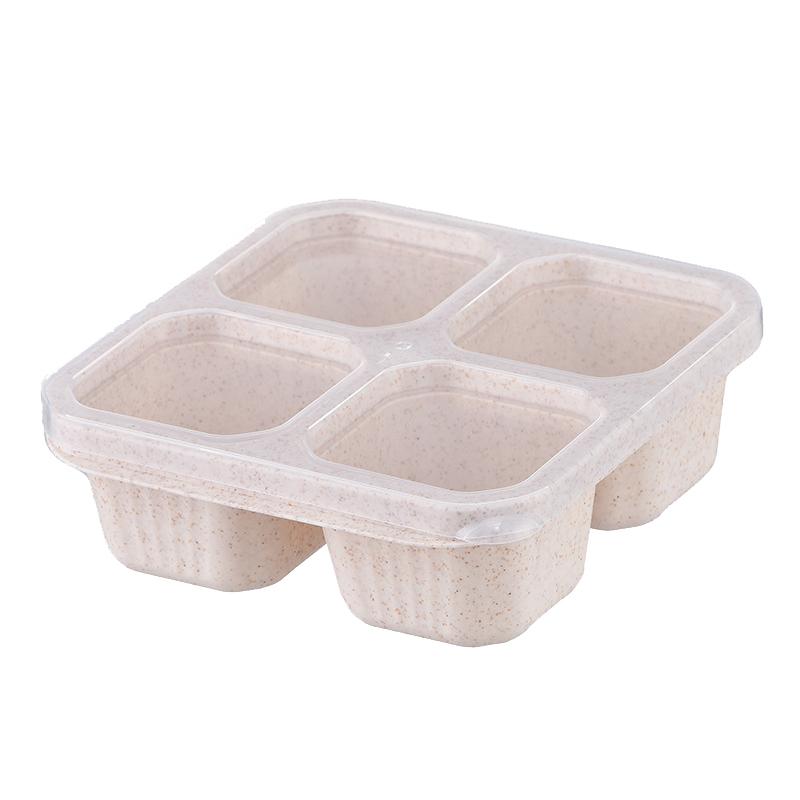 4 Grid Snack Containers Reusable Meal Prep Lunch Containers Portable For Kids And Adults Home Snack Storage Bottles Kitchen Tool бежевый