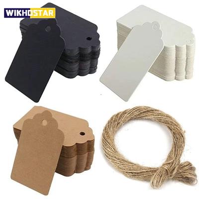 100 sztuk etykiet z papieru pakowego ze sznurkami, ręcznie robione z miłością, zawieszki, etykiety odzieżowe do cukierków/prezentów/ciasteczek, etykiety do pakowania