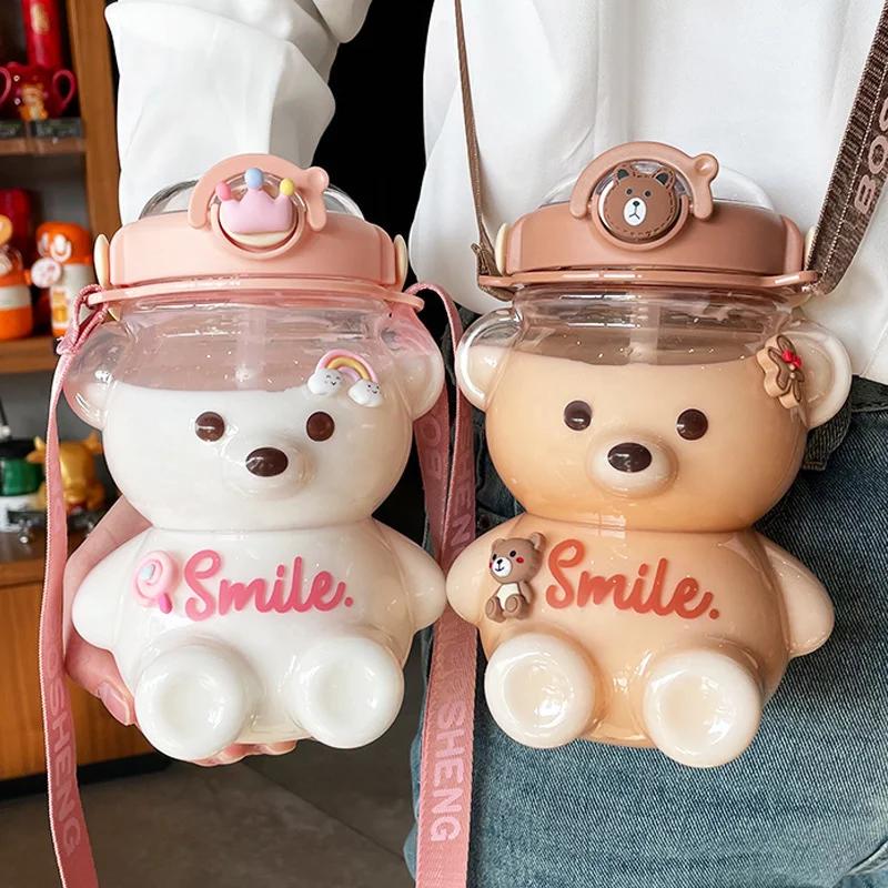 Tazza Orsetto Carino 800ml a 1400ml Borraccia Termica con Cannuccia Kawaii Borraccia per Bambina Bambino Bollitore da Esterno