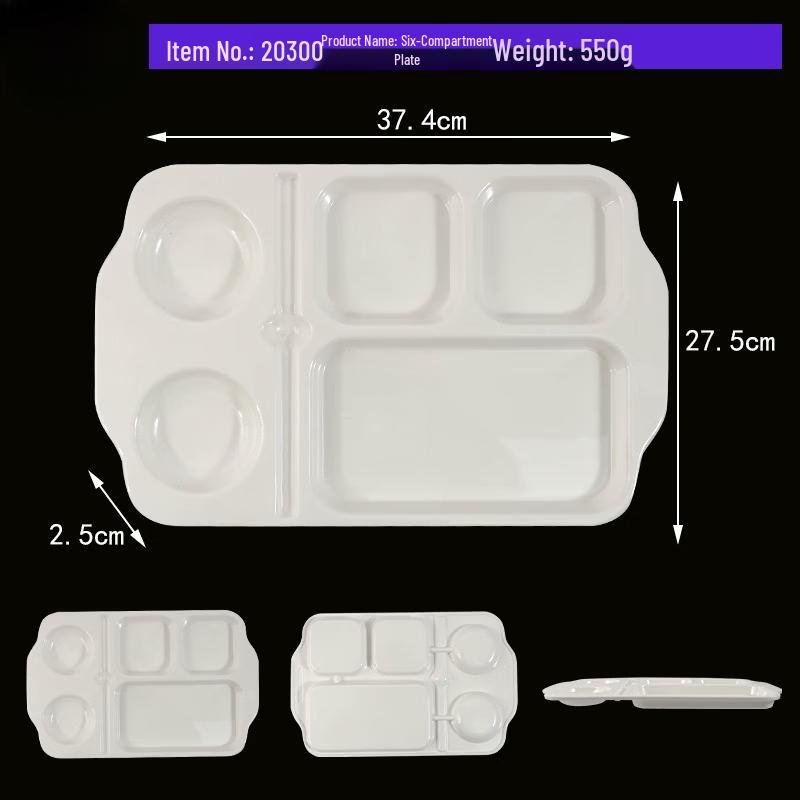 

White Melamine 6-Compartment Divided Food Tray
