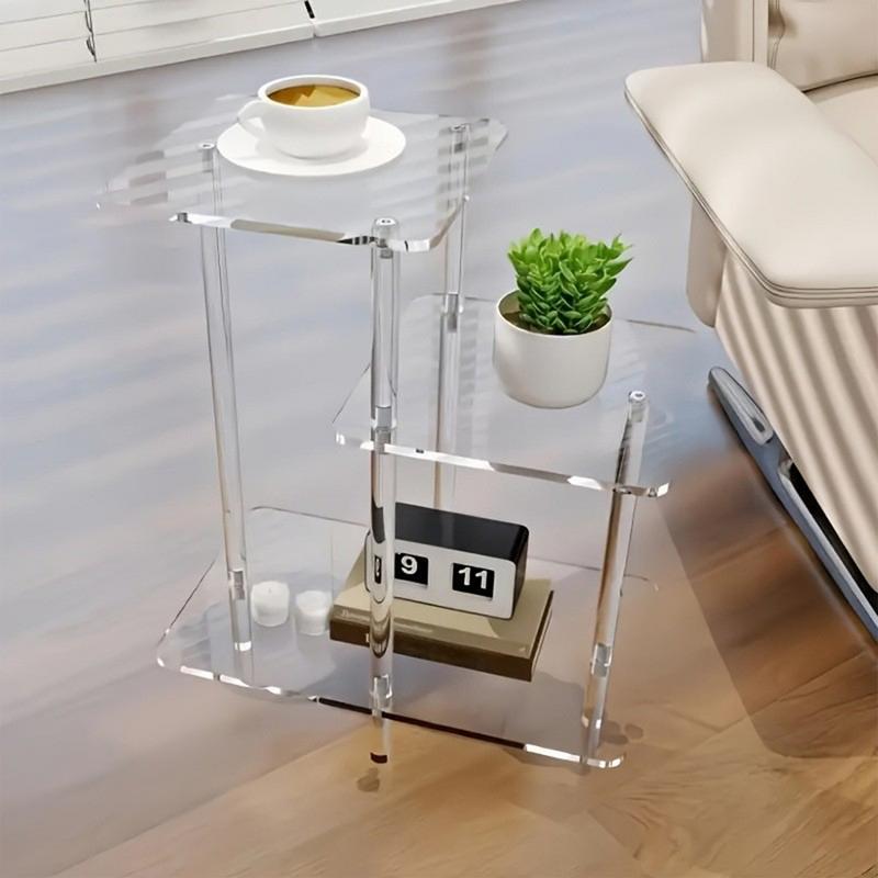 Small Acrylic Table Home Decor Display End Table Clear 3 Layers Nightstand For Home Patio Book Living Room Phone Lobby Hall