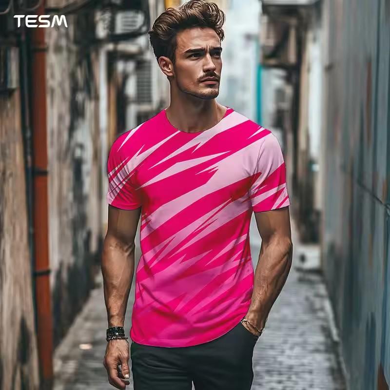 Summer Men's T Shirt Casual Round Neck Loose Tops Fashion Color Contrast Print T Shirt for Men Funny 3D Tee Street Trend Clothes