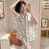 Sketch Rabbit Printing Short-Sleeved Pajamas Women'S Summer Thin Ice Silk Loungewear Loose Three-Piece Set Real Shot