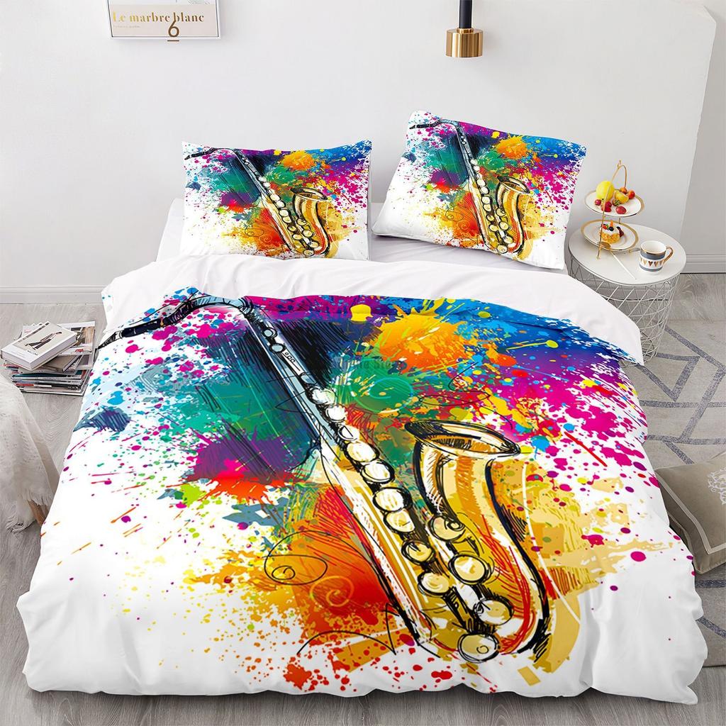 Modische Bettwäscheset Piano Gitarre 3D-Druck Musik Bettbezug mit Kissenbezug Bettwäsche für Heim Schlafzimmer Dekor Bettbezug Set