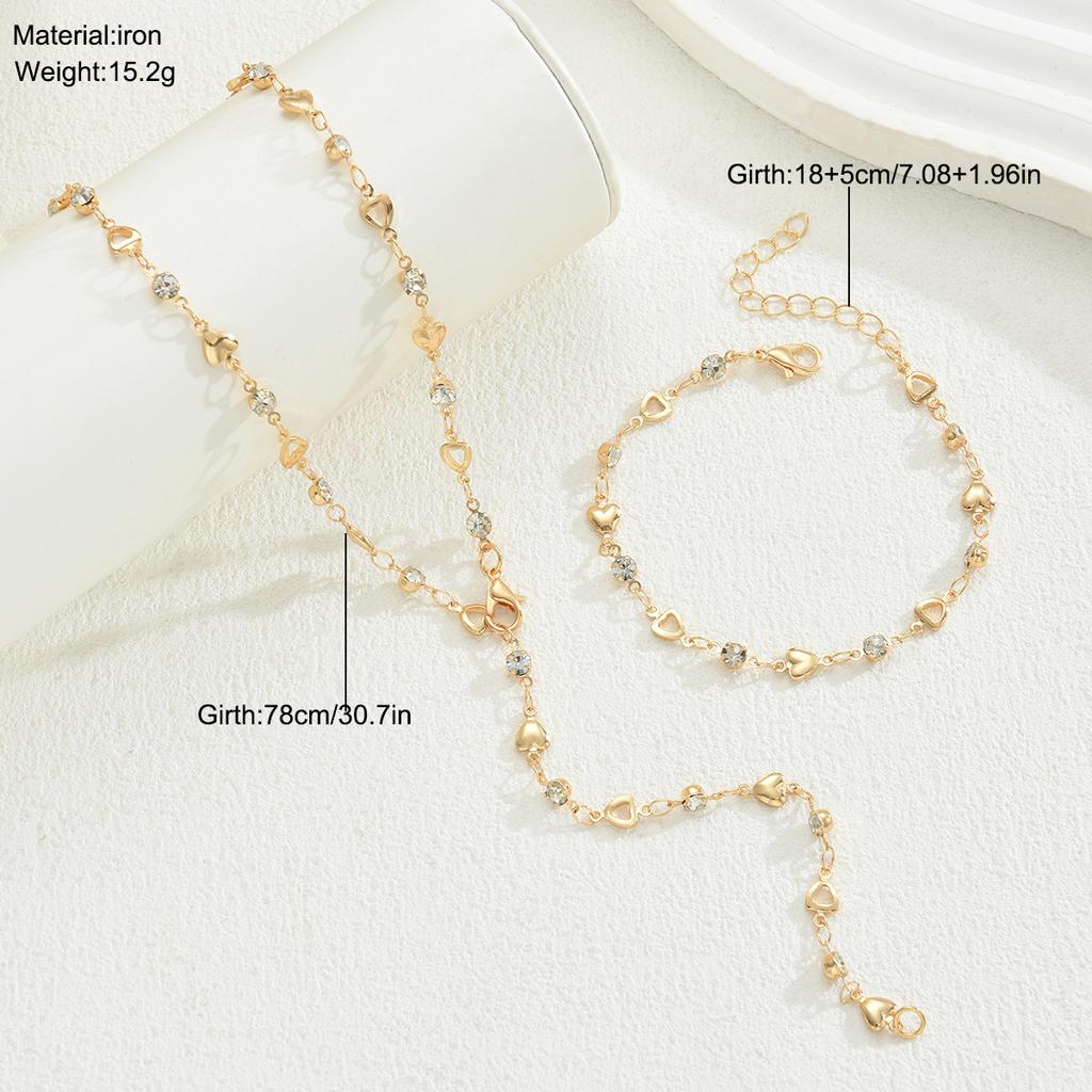 IF ME 2 Pcs Heart Zircon Tassel Bracelet Necklace Set Fashion Women Jewelry For Daily Wear Party Wedding Birthday Christmas Gift.