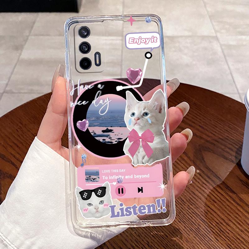 Aesthetic Fashion Cute Cat Astronaut Silicone Phone Case For Realme X7 Max 5G Soft Back Cover For Realme X7Max Transparent Funda