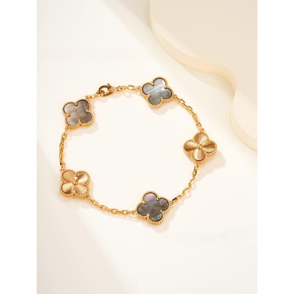 Hochwertiger roter Chalcedon Laser vierblättriges Kleeblatt fünfblütiges Armband 18K Roségold leichter Luxusschmuck Geschenk für Freundin