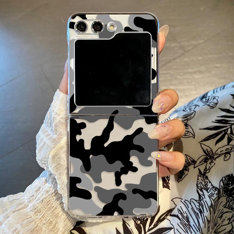 

Cow Print Clear Hard PC Phone Case For Samsung Galaxy Z Flip5 Flip4 Flip3 Transparent Folding Back Cover For Samsung Z Flip 5 4 For Samsung Z Flip4