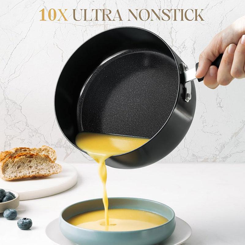 Nonstick Saucepan with Glass Lid 1/2/3QT Small Sacuce Pan Soup Milk Pot Non-Toxic Ceramic Saucepans Easy Clean Cookware Black