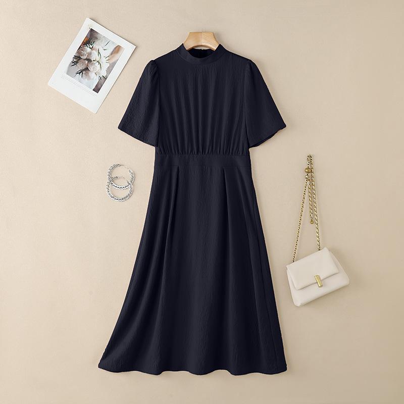 

ZANZEA Женское летнее повседневное платье с коротким рукавом и воротником-стойкой 5XL тёмно-синий