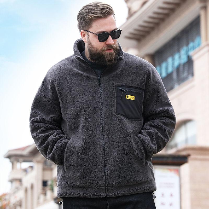 

Fleece thickened fleece jacket men s autumn and winter fattened plus size fat loose stand-up neck cotton-padded jacket fluff jacket 2XL【140-160】