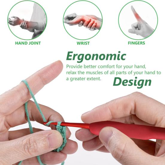 9 ks háčkovací háček Ergonomické háčkovací jehly bez námahy Odolné dlouhé pletací jehly Příslušenství k háčkování
