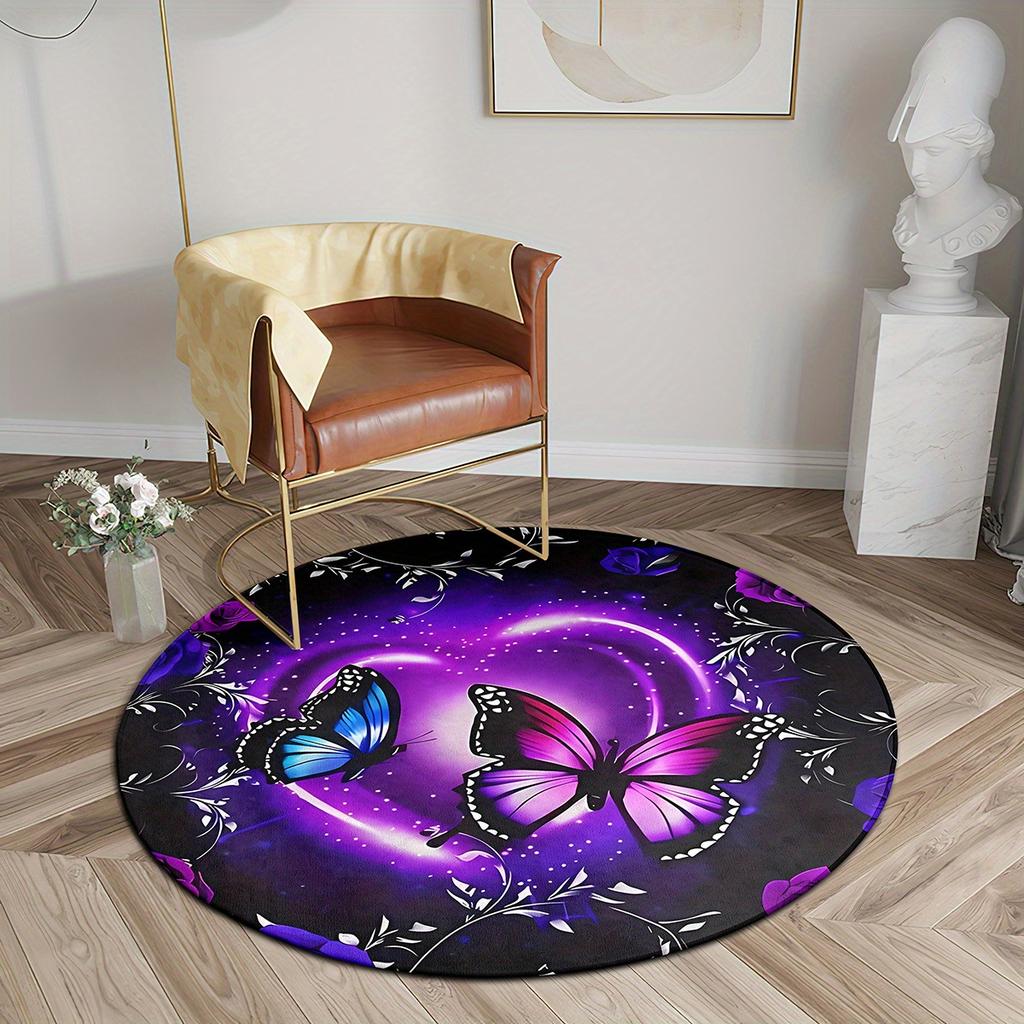 Luxurious Round Butterfly  Pattern  Round Shape Floor Mats Kitchen Hallway Runner Rug Bedroom Living Room Soft Carpet Non-slip Area Rug