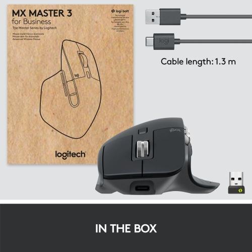 Logitech MX Master 3S for Business Wireless Mouse RF Wireless + Bluetooth, Laser, 8000 DPI, Graphite