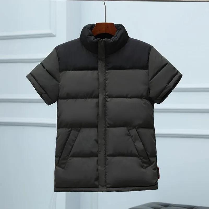 

Mens Vest Jacket Warm Thicken Stand Collar Zipper Fashion short sleeve Vest Casual Cotton-Padded stitching Jackets Waistcoats 6XL зелений