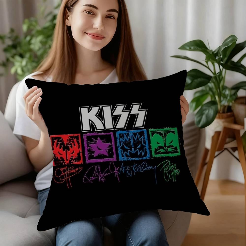 R-RockS K-Kiss Группа Музыкальная Наволочка Плюшевая Ткань Мягкая Наволочка Двусторонняя Печать Чехол для Подушки Домашние Подарки 12x12Inch