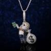 European and American Hip Hop Pendant Hand Held US Dollar Bill Bald Little Boy Beautiful Money Bag Micro Inlaid Colorful Zircon Necklace
