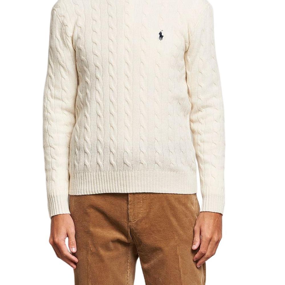 Polo Ralph Lauren Small Pony Logo Embroidered Cable Knit Wool Sweater Men Sweater Off-White 710688408009