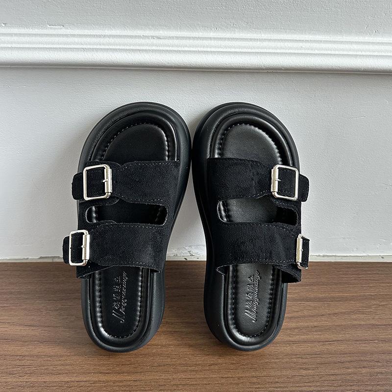 Thick bottom heightening cool slippers women's summer wear 2025 new fashion versatile muffin temperament beach one-word slippers