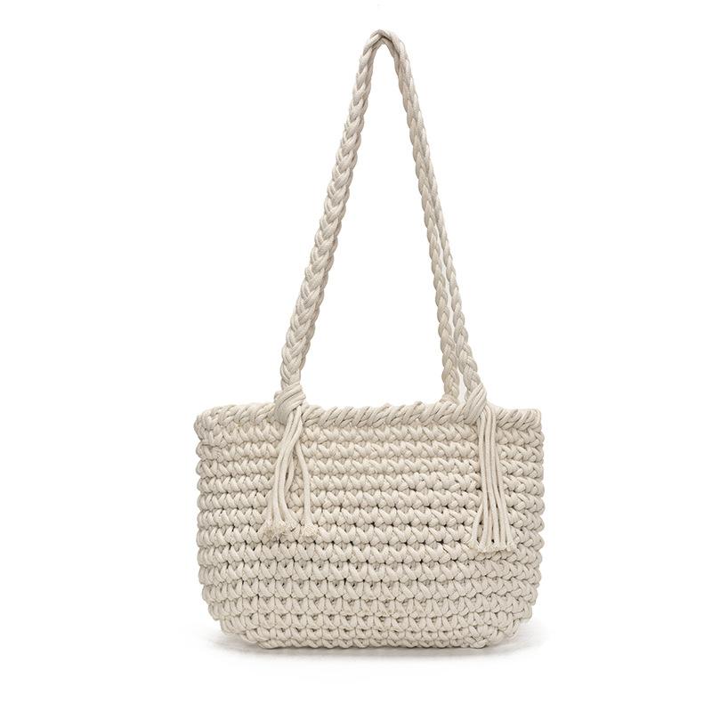 Summer Woven Bucket Bag New Women's Fashion Literary and Fresh Shoulder Bag Niche Pumping Belt Small Bag