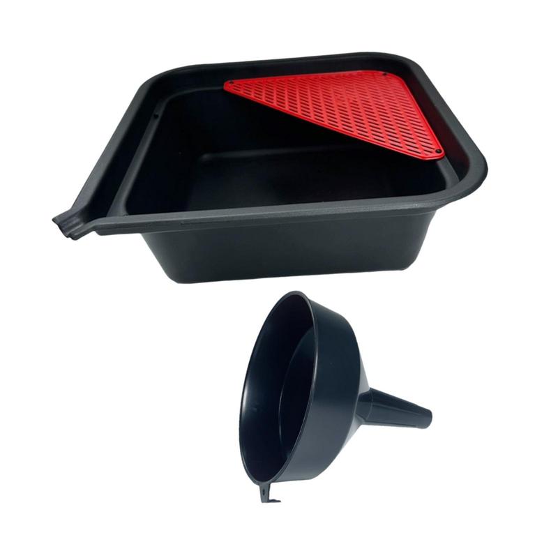 9L Automotive Oil Drip Pan Tray and Funnel Oil Change Tray 36.5x36.5x12.5cm for Cars, Motorcycles, Boats Portable
