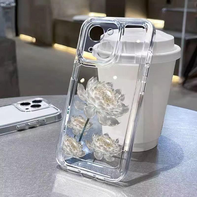 

Белый лотос силиконовый чехол совместимый с iPhone 11/12/13/15/16 Pro Max полная защита против падения защитный чехол для iPhone16 16Pro 15Pro iPhone 16 Pro чистый