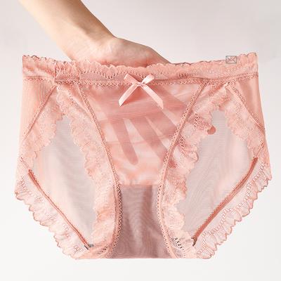 Französische Spitzenhöschen für Damen, sexy Unterwäsche mit niedriger Taille, hüfthebendem Netzstoff, transparent, ausgehöhlt, bequem, atmungsaktiv, Mädchenunterwäsche