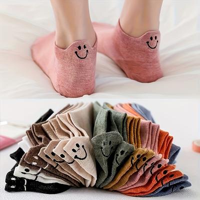 10 Paar Smiley-Gesicht Knöchelsocken, Niedliche & Schlichte Atmungsaktive Low-Cut Knöchelsocken, Damenstrümpfe & Strumpfwaren