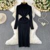 Autumn Winter Women Casual Turtleneck Twist Knitted Sweater Long Midi Slim Bodycon Pullover Dresses
