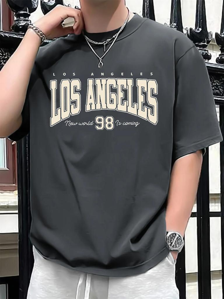 Mens Summer Cotton Fashionable Casual Loose Los Angeles 98 Printed Sports Round Neck Short Sleeved Tshirt Tops Tees