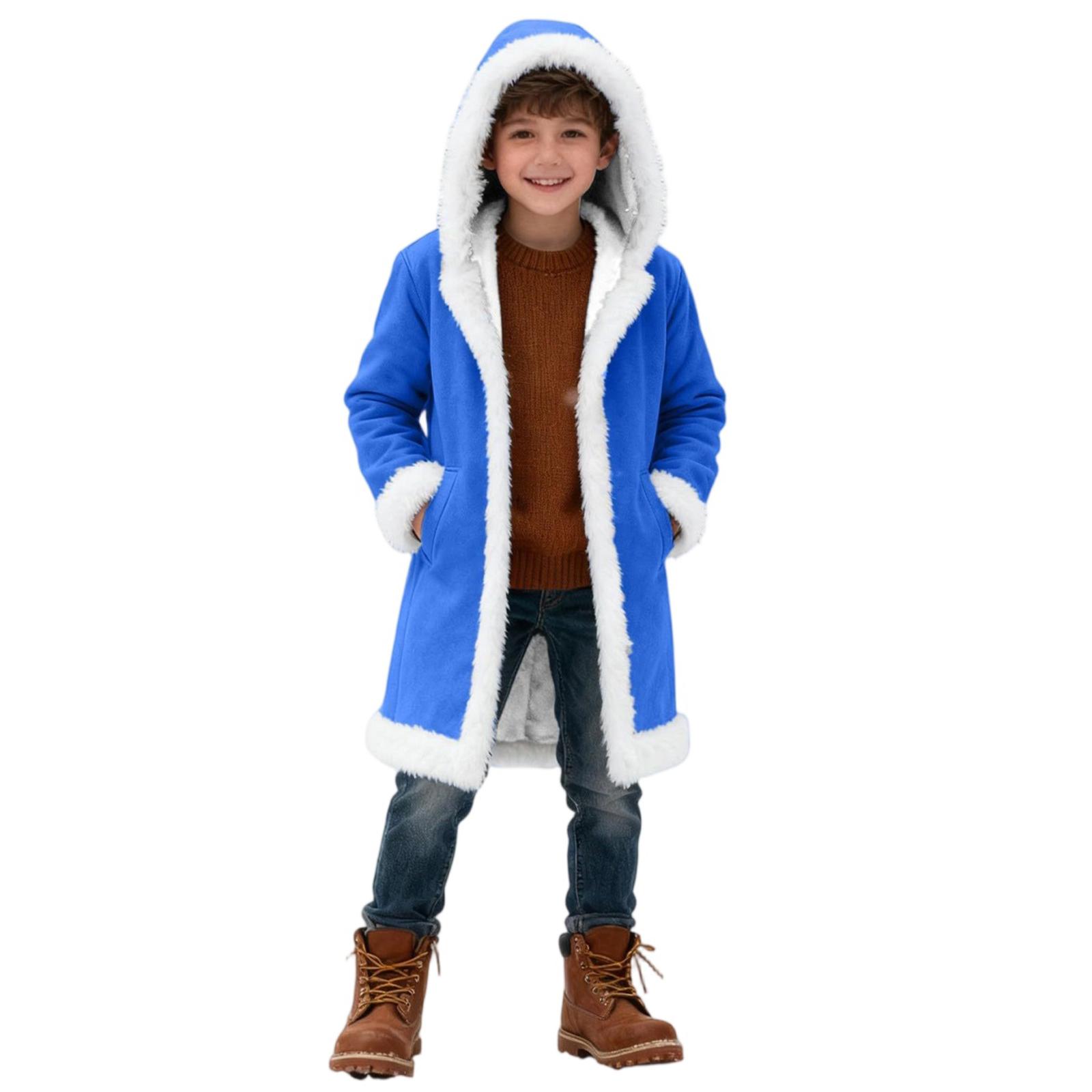 Детская мода Повседневный однотонный флисовый тренч с капюшоном для мальчиков и девочек 130