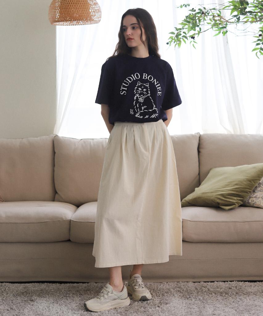 BONIEE New Cat Symbol Cat Graphic Loose Oversized T-Shirt Navy