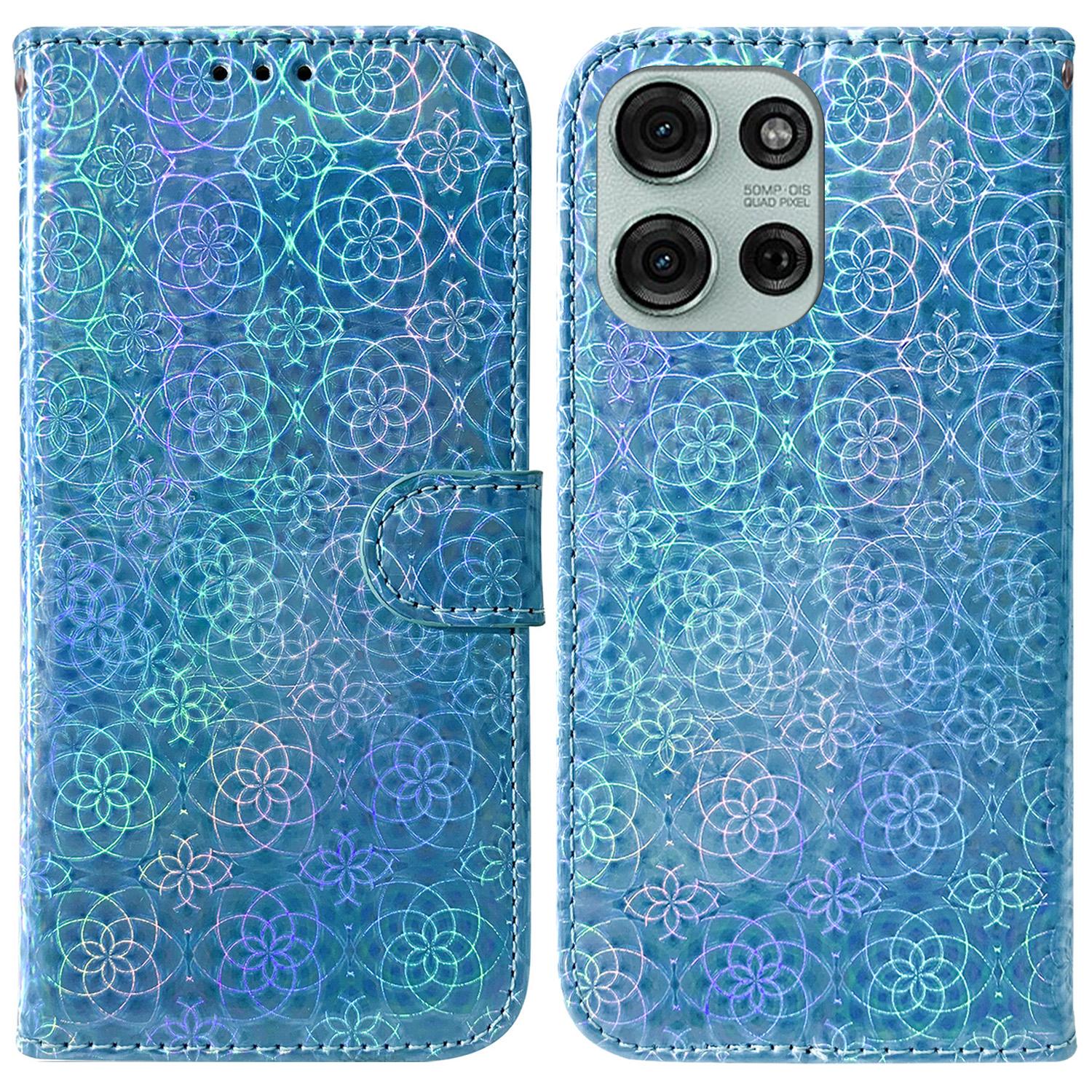 

For Motorola Moto G75 5G Stand Case Dazzling Flower Leather Phone Cover Blue