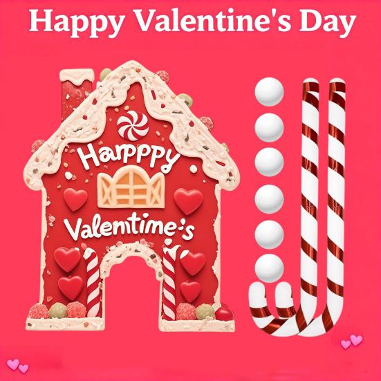 Set de jucării de golf Casă de turtă dulce Joc de putting de Ziua Îndrăgostiților cu crose și mingi cu tematică de inimă Cadou de golf festiv pentru cupluri Distracție în interior și exterior