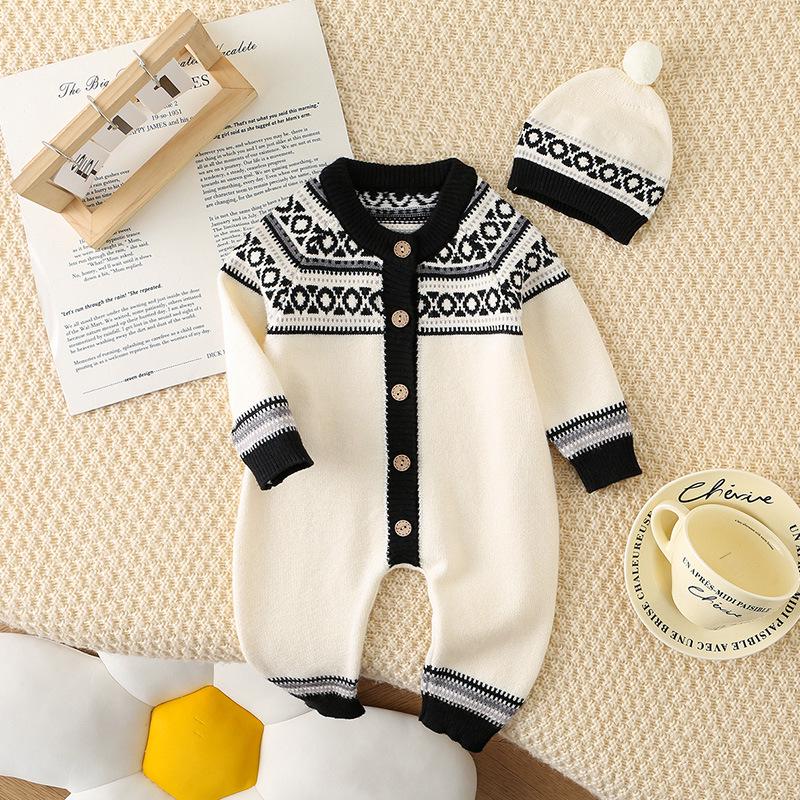Baby Boy Autumn/Winter Knit Sweater Romper - Stylish and Cute Bodysuit