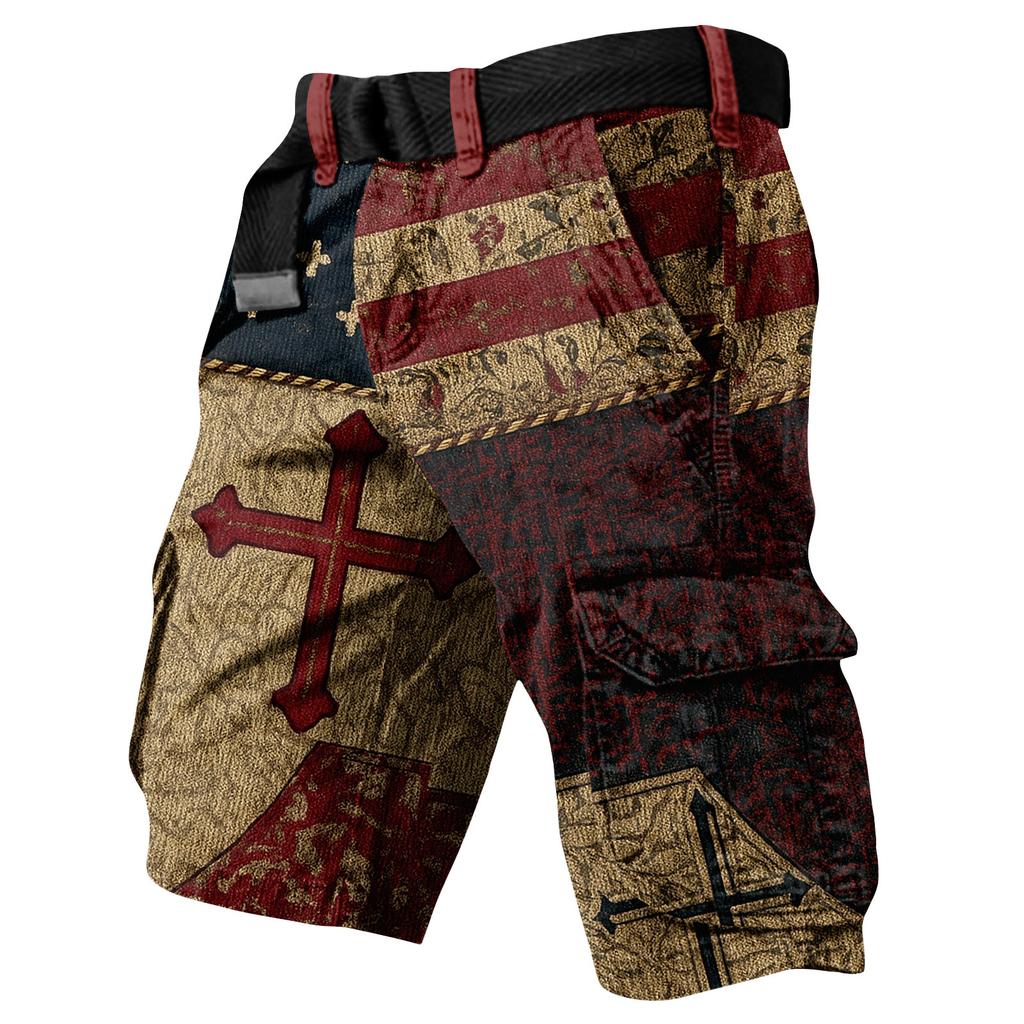 Men's Summer Printed Outdoor Shorts Men's Loose Multi-Pocket Shorts
