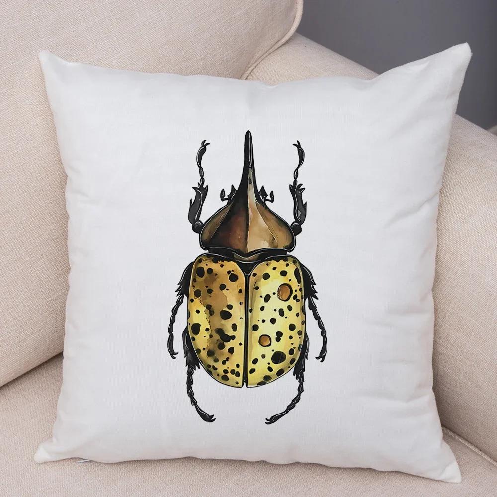 Insect Beetle Collection Pillow Case Both Sided Decor Cartoon Animal Print Cushion Cover Soft Plush Pillowcase for Sofa Home Car